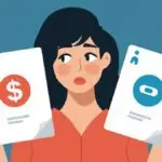 Mulher analisando duas opções de financiamento, comparando Santander e BV